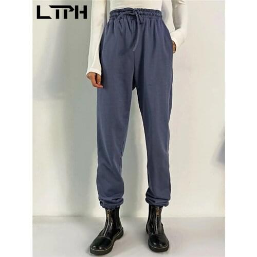LTPH ins loose vintage Harem pants women high waist trousers embroidered pockets casual all-match sweatpants 2021 Autumn New