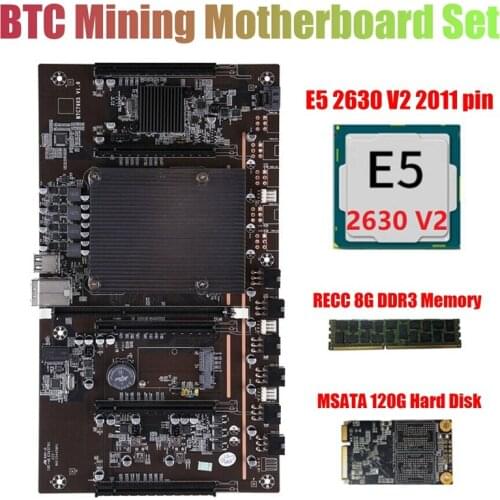 AU42 -X79 BTC Miner Motherboard with E5 2630 V2 CPU RECC 8G DDR3 RAM 120G SSD 5X PCIE Support 3060 3070 3080 Graphics Card
