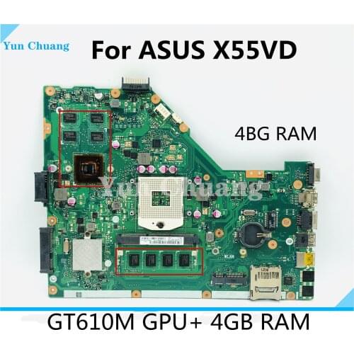 X55VD Mainboard For Asus X55V X55VD Motherboard REV2.0 REV2.1 Laptop Motherboard with GT610M GPU+4GB RAM Test work 100