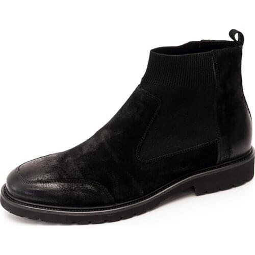 Men Cow Suede Leather Chelsea Boots Ankle Luxury Trainers Spring Wedding Shoes Slip-On Male Business Casual Shoes Boots