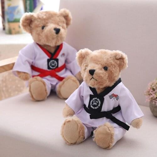 30/40 cm Soft Tae Kwon Do Bear With Black & Red Band Uniform Plush Toy Stuffed Animal Toy Gift for Children School Decoration