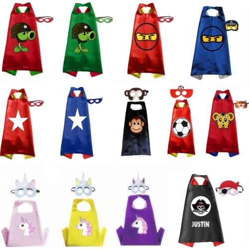 Girls Boys SuperHero Cape With Mask For Kids Party Carnival Halloween Cloak Unicorn Animal Star Princess Cape Christmas Gift