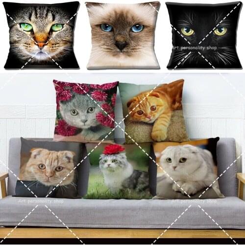 3D Cute Pet Cat Print Pillowcase Pillowslip Cushion Covers Cotton Car Sofa Bedroom Home Fashion Decor Pillows Cases 45x45cm