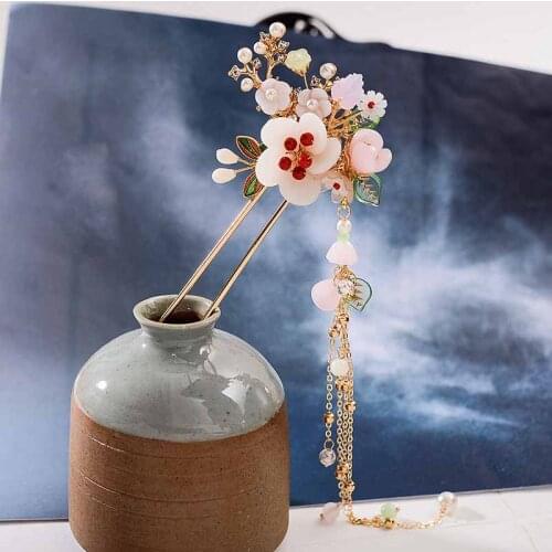 2021 New Hanfu Hairpin Daily Wear Shell Pearl Decor Step Shake Flower And Leaves Shape Long Tassel Hair Accessories LB