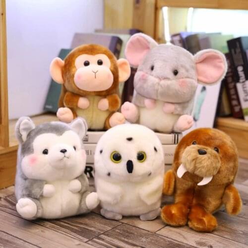 Nooer Lovely Round Shape Fat Animals Plush Toys Husky Cow Cat Owl Cute Plush Doll Kids Soft Toys Birthday Gift