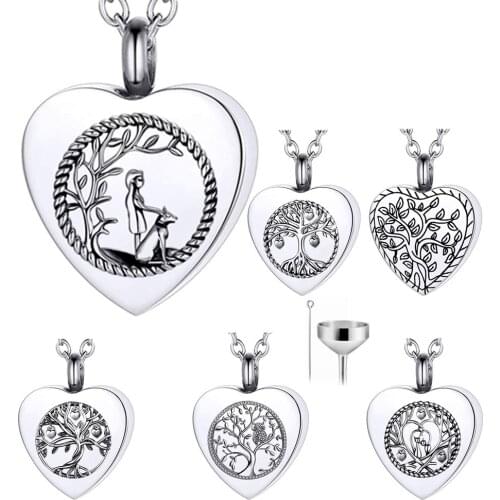 Stainless Steel Tree of Life Pendant Urn Necklace, Family Spiritual Tree Gifts for Mother Daughter with Fill kit