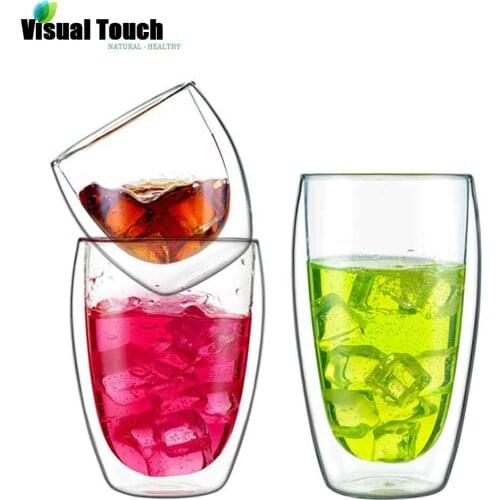 Visual Touch Transparent Mug Clear Double Walled Heat Insulated Glassware Coffee Tea Cups Milk Beer Soup Insulated Wine WaterCup