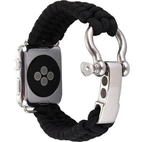 Clasp Sport Braided Band for Apple Watch 44mm 42mm 38mm 40mm Survival Outdoor Bracelet for Apple Series 6 5 4 3 Nylon Rope Black