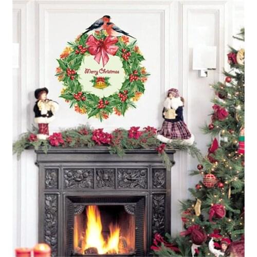 Christmas Wreath Merry Christmas Bell Wall Sticker Home Decor Festival Decoration Art Wall Decals Removable Wallpaper