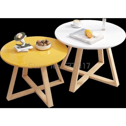 Family living room small family round small tea table solid wood table leg tea table sofa side table