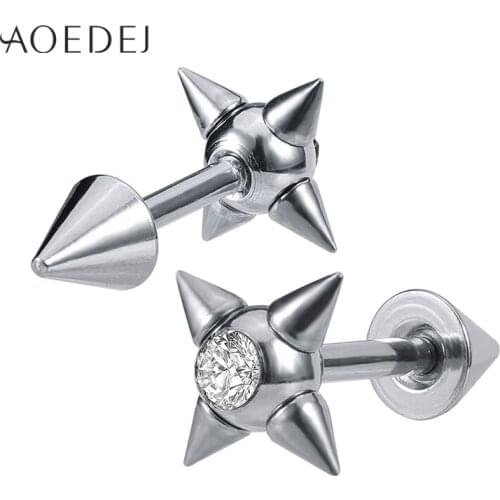 AOEDEJ Spikes Shape Punk Stud Earrings for Men 316L Stainless Steel Earrings Hip Hop Ear Pins Cubic Zirconia Gothic Jewelry