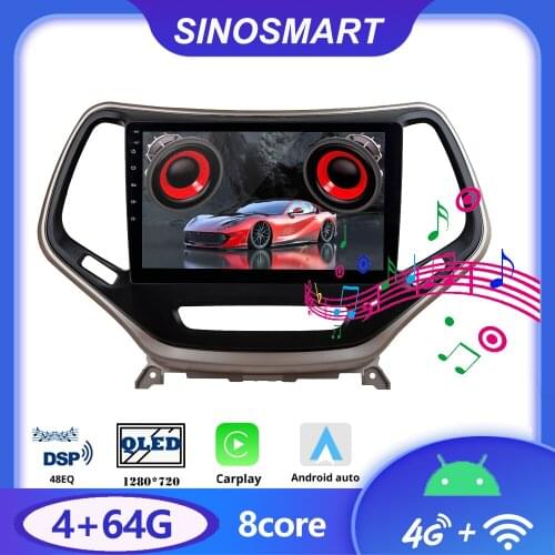 Sinosmart 8 Core,DSP 48EQ Car GPS Navigation Radio for Jeep Cherokee 2din 2.5D IPS/QLED Screen