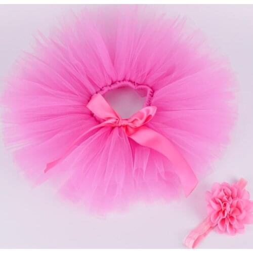 Deep Pink Baby Girls Fluffy Tutu Skirt & Headband Set Newborn Photo Prop Costume Infant Birthday Tulle Tutus Outfit For 0-12M