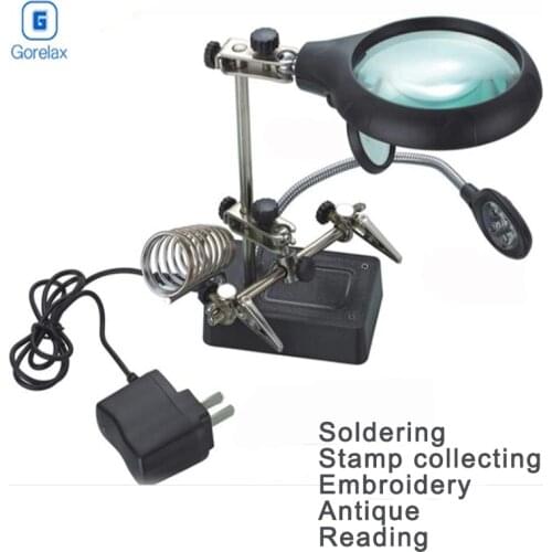 Welding Magnifying Glass with LED Light 2.5X-10X lens Auxiliary Clip Loupe Desktop Magnifier Third Hand Soldering Repair Tool