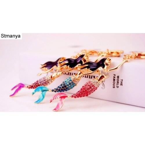 High Quqntity Crystal Mermaid Sea-maid Key Chain Holder Rhinestone Bag Pendant For Car Keyrings KeyChains For Wedding Gift K1577