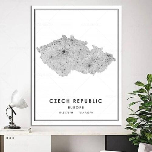 World City Map CZECH REPUBLIC Wall Art Black And White Posters Prints Canvas Painting Picture For Living Room Decor framed