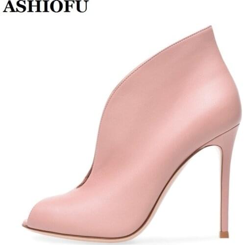ASHIOFU 2020 New Hot Sale Womens High Heels Boots Peep-toe Autumn Ankle Booties Plus Size Evening Party Fashion Boots Shoes