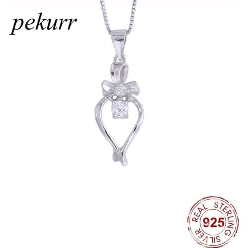 Pekurr 925 Sterling Silver Bowknot Zircon Oval Drop Necklaces For Women Crystal Geometry Pendants Party Fashion Jewelry Gift