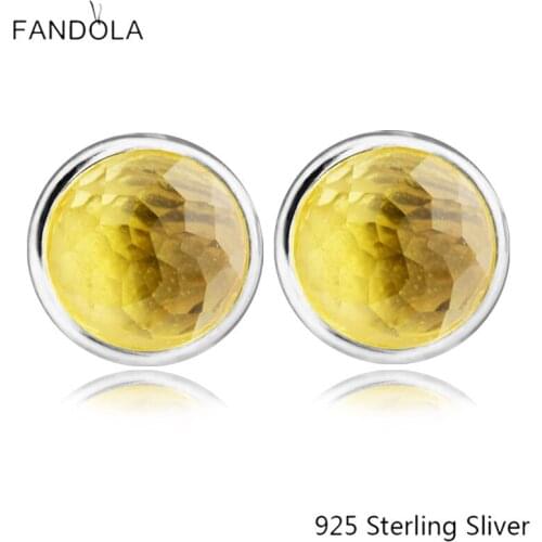 CKK 925 Sterling Silver November Droplets, Citrine Stud Earrings Original European Style Jewelry For Women Gift