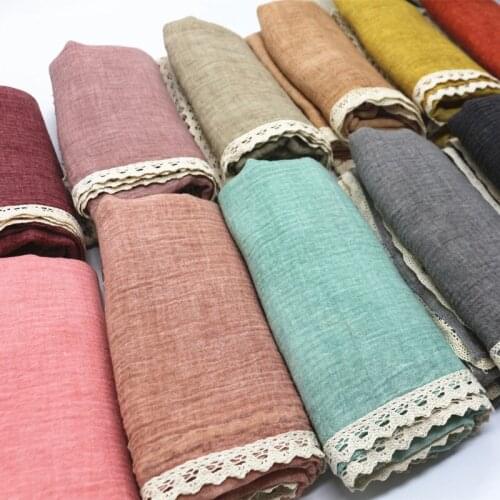 Hot sale bubble plain solid soft foulard Muslim hijab women scarf two sides lace borders luxury bandana wraps shawls 10pcs/lot