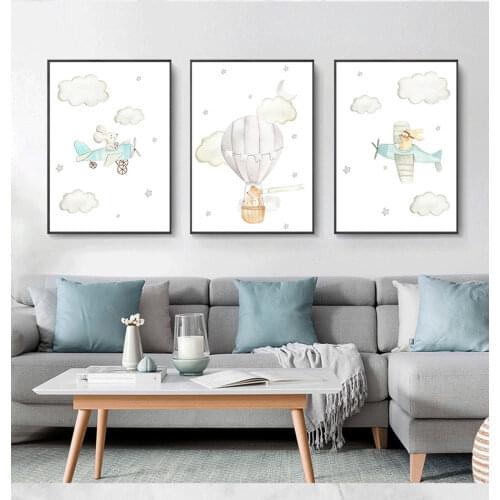 Animal Balloon Airplane Car Child HDPoster Nursery Canvas Print Wall Art Painting Nordic Kids Decoration Picture Baby Room Decor