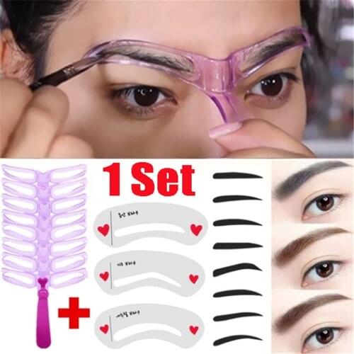 1 Set Reusable 8 In1 Eyebrow Shaping Template Helper Eyebrow Stencils Kit with Grooming Eyebrow Stencil Kit Eyebrow Makeup Tools