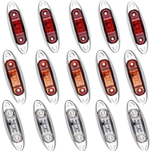 10PCS Amber Yellow 3 LED Side Marker Light Clearance Lamp Fish Chrome for Van Trailer 24V Truck Boat 10-30V Waterproof