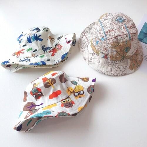2021 hot Children Cute Sun Hat Baby Sunshade Cotton print cartoon owl Fisherman Hat girls boys Sunscreen Hats Bucket Hats
