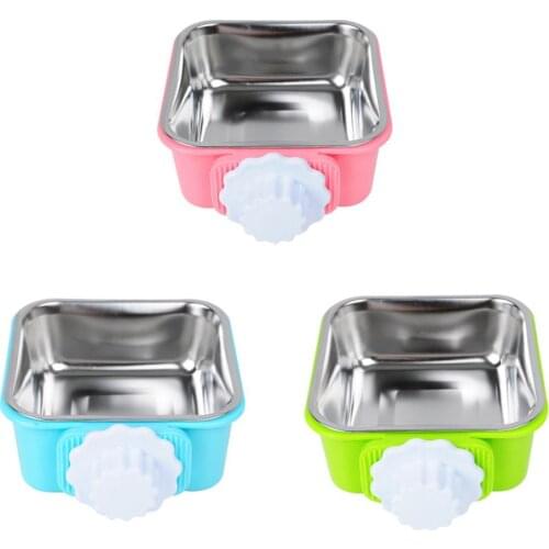 3 Colors Square Pet Feeding Bowl Stainless Steel Feeder Fixed Detachable Cage Food Dog Cat Pet Water Bowl Feeder Pet Products