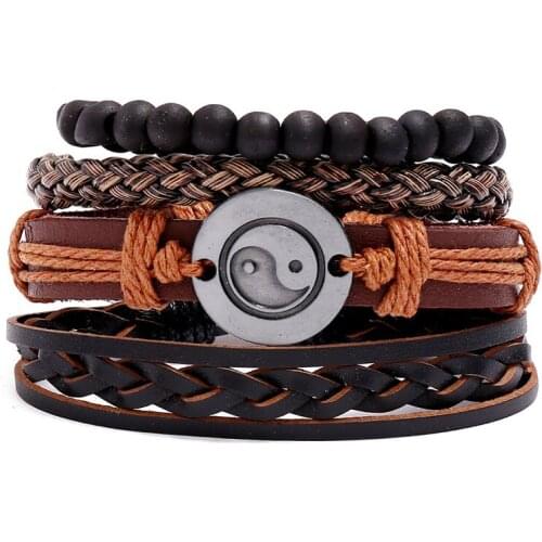 4Pcs/Set Explosive Jewelry Fashion Diy Woven Tai Chi Cowhide Bracelet Gossip Mens Bracelet Jewelry Wholesale