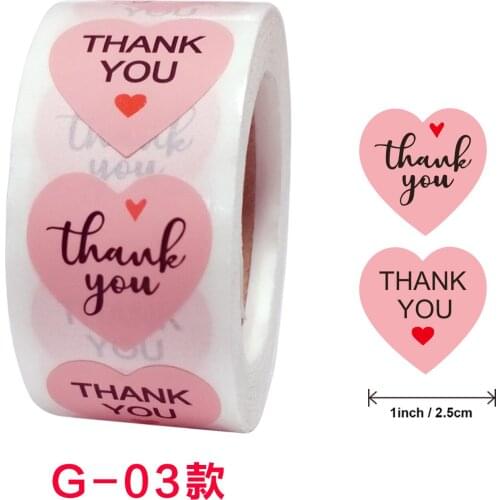 500pcs 1 inch Pink Thank You with Red Heart Sticker Labels Seal Label for Scrapbook Business Stationery Sticker