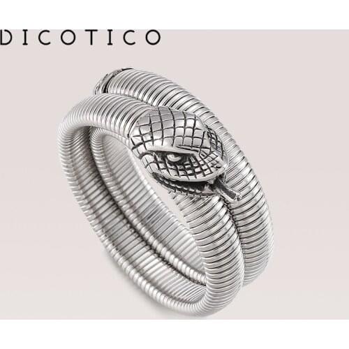 DICOTICO New Bracelets Polished Stainless Steel Cool Girl Three Layers Bangles Animal Snake Charm Bracelets For Women Jewelry