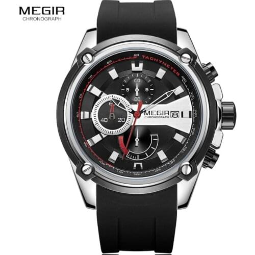 MEGIR Brand Watch Army Sports Quartz Watches Men Black Silicone Strap Military Marine Chronograph Wristwatch for Man Relogios