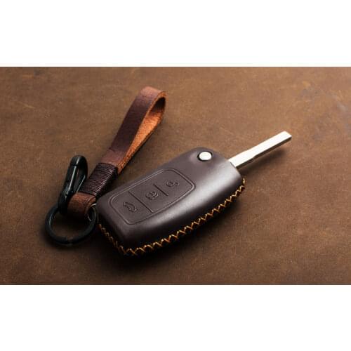 1X Genuine Leather Car Key Case Covers Keychain For Ford Focus 2 3 4 MK2 MK3 MK4 Kuga Edge Mondeo Fusion Ecosport Fiesta Remote