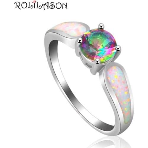 CZ Rings Love Gifts silver platedStamped Fashion Jewelry White Fire Opal Mystic Zircon Rings USA SZ #5#6#7#8#9 OR783