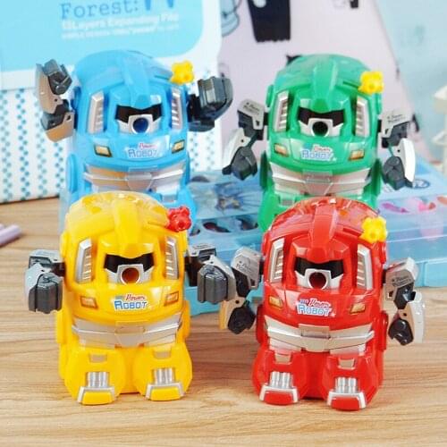 Deli Pencil Sharpener Cute Creative Robot Cutting Mechenical Pencil Sharpeners Kawaii Stationery Items Novelty Gift Classroom