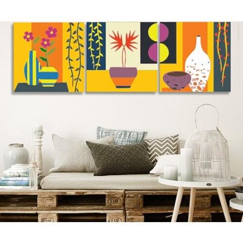 DIY Oil Paint Abstract Flower vase Pictures 40x40cm Painting by Numbers Wall art Triptych canvas painting Gift for Home Decor