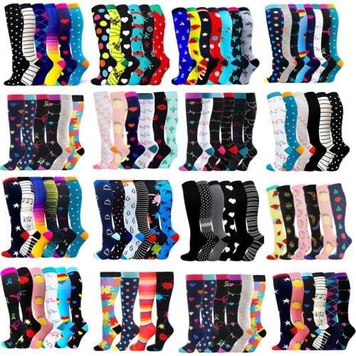 6 Pairs/Pack Compression Socks Women Knee High Sports Socks for Running Marathon Cycling Edema Diabetes Varicose Veins Men Socks