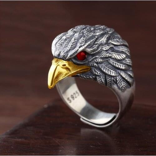 S925 silver original design Japanese and Korean trendy retro exaggerated domineering eagle opening adjustable mens ring