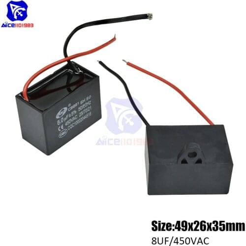 Diymore CBB61 AC 450V 8μF±5% Capacitance 50/60Hz 2 Wires Running Capacitor for Air Conditioner Fan Motor