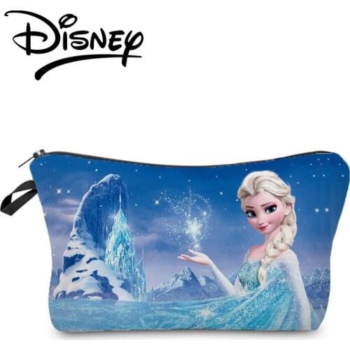 Disney Frozen Women Printed Cosmetic Bag Elsa Child Toiletry Bag Animation Travel Organizer Blue Makeup Bag Girl Pencil Case