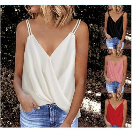 Women Crop Top Fashion Sexy Sleeveless Tank For Woman Vest V-neck Cross Solid Camis Tee Vest Blouse Shirt Femme