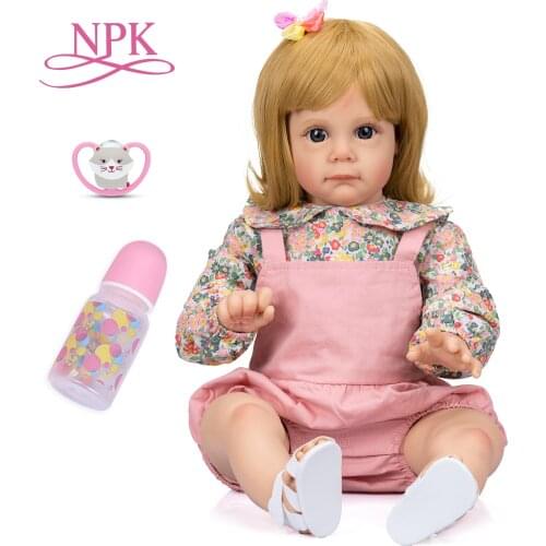 NPK 60CM Bebe Doll Reborn Toddler Girl Maggie with Blonde hair Cuddly Little Girl Doll High Quality Gift for Children