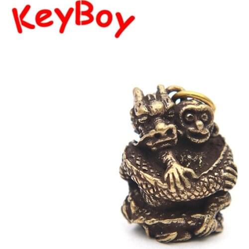Lucky Feng Shui Brass Keychain Pendants Accessories Chinese Zodiac Animal Dragon Monkey Figurines Car Key Chain Hangings Jewelry