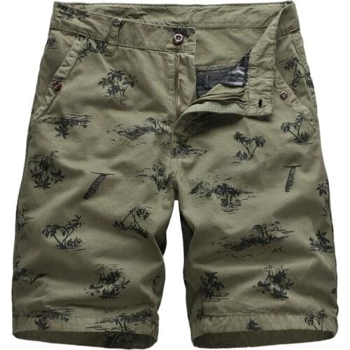 Summer Casual Mens Cargo Short Pants Fashion Print 100% Cotton Comfortable Shorts Male Mid-waist Knee Length Bermuda Masculina