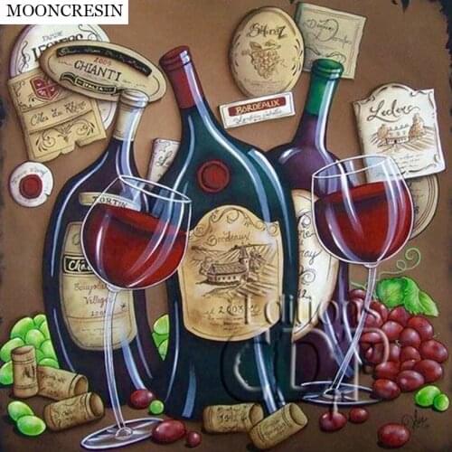 MOONCRESIN New 5D Diamond Painting Wine Full Mosaic Cross Stitch Diamond Embroidery Cup Square Rhinestone Crystal Decoration