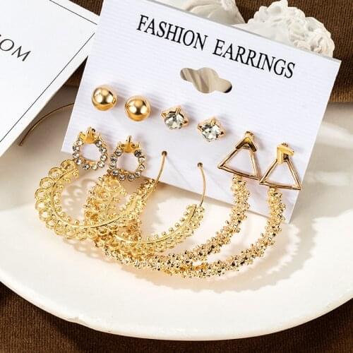 New Fashion Korean Golden Geometric Round Drop Earrings For Women Statement Cubic Zirconia Stud Earrings 2021 Trend Jewelry Gift