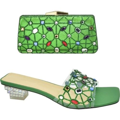 New Arrival Shoes and Bag for Party Wedding Clear Rhinestone Heels African Party Pumps Decorated with Crystal Womens Heels