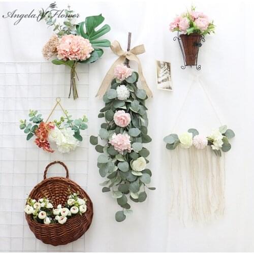 Artificial Eucalyptus leaves green plants rattan garland flower wall hanging decor home wedding party props Christams craft gift