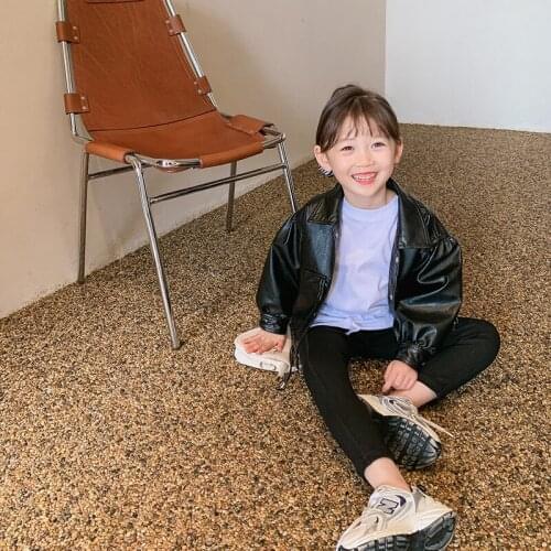 2021 autumn Korean girls' handsome leather jacket childrens foreign leather jackets for girls clothes for toddler girls